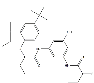3-(2-フルオロブチリルアミノ)-5-[2-(2,4-ジ-tert-アミルフェノキシ)ブチリルアミノ]フェノール 化学構造式