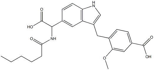 4-[5-Hexanoylamino-1-carboxymethyl-1H-indol-3-ylmethyl]-3-methoxybenzoic acid,,结构式