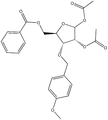 1,2-Di-O-acetyl-5-O-benzoyl-3-O-(4-methoxybenzyl)-D-ribofuranose Structure