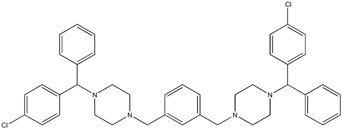 1,3-Bis((4-((4-chlorophenyl)(phenyl)methyl)piperazin-1-yl)methyl)benzene Struktur