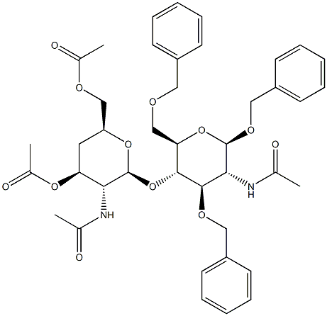 2-Acetamido-1,3,6-tri-O-benzyl-4-O-(2-acetamido-3,6-di-O-acetyl-2,4-dideoxy-b-D-glucopyranosyl)-2-deoxy-b-D-glucopyranoside 结构式
