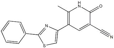 6-methyl-2-oxo-5-(2-phenyl-1,3-thiazol-4-yl)-1,2-dihydropyridine-3-carbonitrile,,结构式