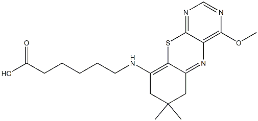 6-[(4-methoxy-7,7-dimethyl-7,8-dihydro-6H-pyrimido[4,5-b][1,4]benzothiazin-9-yl)amino]hexanoic acid Struktur