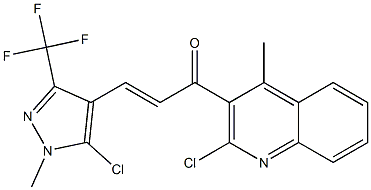 (E)-1-(2-chloro-4-methyl-3-quinolinyl)-3-[5-chloro-1-methyl-3-(trifluoromethyl)-1H-pyrazol-4-yl]-2-propen-1-one 化学構造式