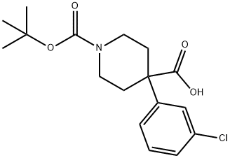 1-(TERT-ブトキシカルボニル)-4-(3-クロロフェニル)ピペリジン-4-カルボン酸 化学構造式