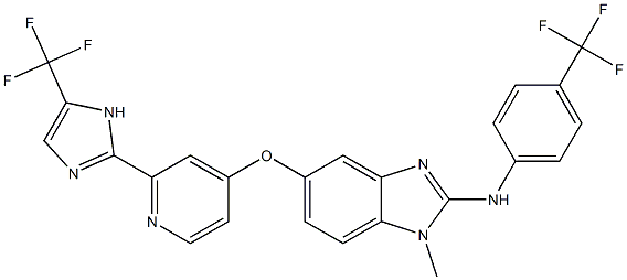 1-甲基-5-[[2-[5-(三氟甲基)-1H-咪唑-2-基]-4-吡啶基]氧基]-N-[4-(三氟甲基)苯基]-1H-苯并咪唑-2-胺 结构式