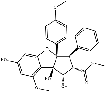 1H-Cyclopenta[b]benzofuran-2-carboxylic acid, 2,3,3a,8b-tetrahydro-1,6,8b-trihydroxy-8-methoxy-3a-(4-methoxyphenyl)-3-phenyl-, methyl ester, (1S,2S,3R,3aS,8bR)- 化学構造式