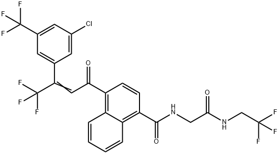 4-{3-[3-chloro-5-(trifluoromethyl)phenyl]-4,4,4-trifluorobut-2-enoyl}-N-{2-oxo-2-[(2,2,2-trifluoroethyl)amino]ethyl}-1-naphthamide Structure