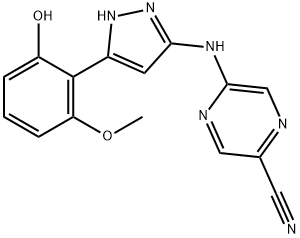 2-Pyrazinecarbonitrile, 5-[[5-(2-hydroxy-6-methoxyphenyl)-1H-pyrazol-3-yl]amino]- Structure