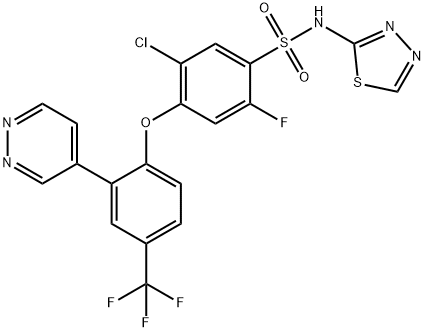 Benzenesulfonamide, 5-chloro-2-fluoro-4-[2-(4-pyridazinyl)-4-(trifluoromethyl)phenoxy]-N-1,3,4-thiadiazol-2-yl-, 1235406-03-7, 结构式