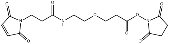 2,5-Dioxopyrrolidin-1-yl 3-(2-(3-(2,5-dioxo-2,5-dihydro-1H-pyrrol-1-yl)propanamido)ethoxy)propanoate 化学構造式