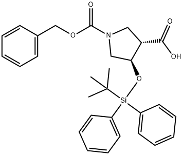 Trans-1-(benzyloxycarbonyl)-4-(tert-butyldiphenylsilyloxy)pyrrolidine-3-carboxylic acid Struktur