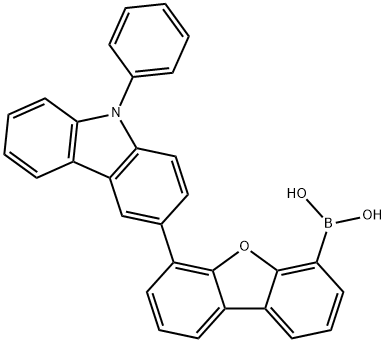 B-[6-(9-苯基-9H-咔唑-3-基)-4-二苯并呋喃]硼酸, 1307793-71-0, 结构式