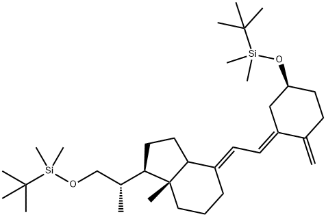 4-{2-[5-(tert-Butyl-dimethyl-silanyloxy)-2-methylene-cyclohexylidene]-ethylidene}-1-[2-(tert-butyl-dimethyl-silanyloxy)-1-methyl-ethyl]-7
a-methyl-octahydro-indene Struktur
