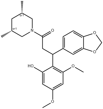 3-(1,3-Benzodioxol-5-yl)-1-(cis-3,5-dimethyl-1-piperidinyl)-3-(2-hydroxy-4,6-dimethoxyphenyl)-1-propanone 结构式