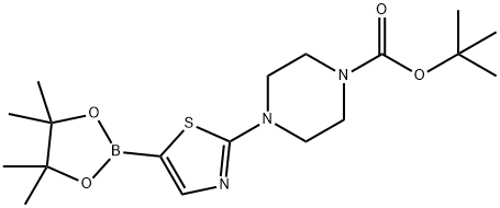 tert-butyl 4-(5-(4,4,5,5-tetramethyl-1,3,2-dioxaborolan-2-yl)thiazol-2-yl)piperazine-1-carboxylate Struktur