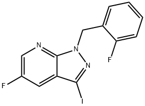 5-fluoro-1-(2-fluorobenzyl)-3-iodo-1H-pyrazolo[3,4-b]pyridine Structure