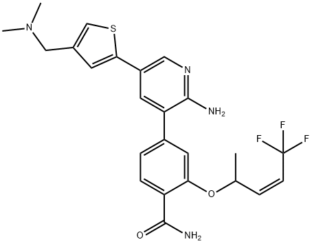 4-[2-Amino-5-[4-[(dimethylamino)methyl]-2-thienyl]-3-pyridinyl]-2-[[(2Z)-4,4,4-trifluoro-1-methyl-2-buten-1-yl]oxy]benzamide, 1364269-06-6, 结构式