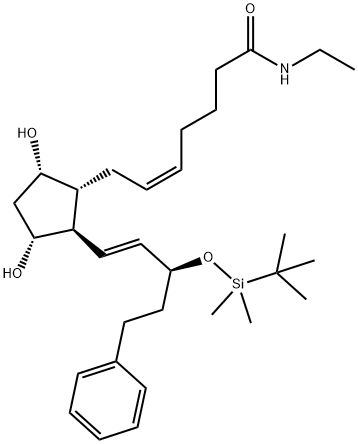 (5Z)-7-[(1R,2R,3R,5S)-2-[(1E,3S)-3-[[(1,1-Dimethylethyl)dimethylsilyl]oxy]-5-phenyl-1-penten-1-yl]-3,5-dihydroxycyclopentyl]-N-ethyl-5-heptenamide Structure