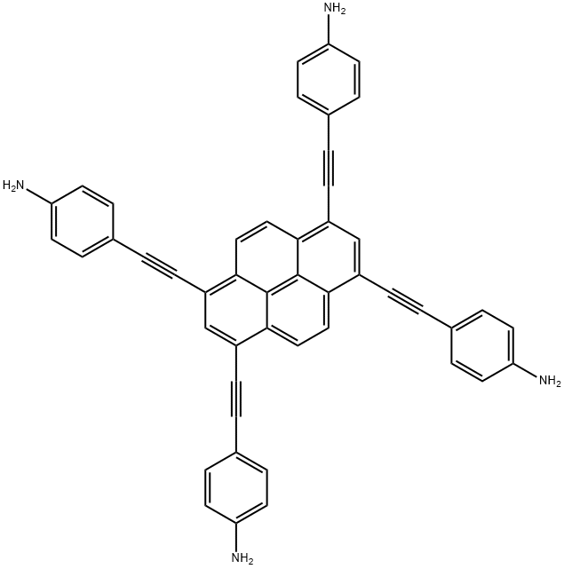 4,4',4'',4'''-[芘-1,3,6,8-四基四(乙炔-2,1-二基)]四苯胺,1404196-75-3,结构式