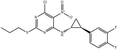 6-chloro-N-((1R,2S)-2-(3,4-difluorophenyl)cyclopropyl)-5- nitro-2-(propylthio)pyrimidin-4-amine