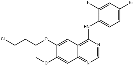 N-(4-bromo-2-fluorophenyl)-6-(3-chloropropoxy)-7-methoxyquinazolin-4-amine, 1437310-79-6, 结构式