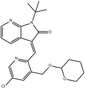 2H-Pyrrolo[2,3-b]pyridin-2-one, 3-[[5-chloro-3-[[(tetrahydro-2H-pyran-2-yl)oxy]methyl]-2-pyridinyl]methylene]-1-(1,1-dimethylethyl)-1,3-dihydro-, (3E)- Structure