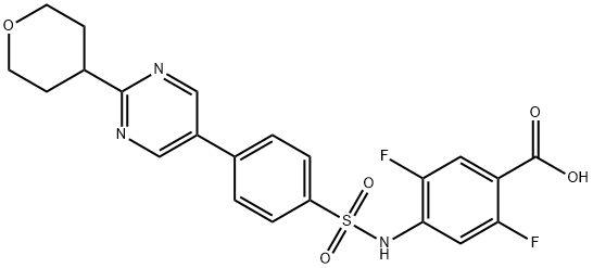 2,5-Difluoro-4-[[[4-[2-(tetrahydro-2H-pyran-4-yl)-5-pyrimidinyl]phenyl]sulfonyl]amino]benzoic acid Structure