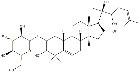 2-Glucopyranosyloxy-3,16,20,22-tetrahydroxy-9-methyl-19-norlanosta-5,24-diene Structure