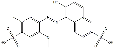 6-hydroxy-5-{(2-methoxy-5-methyl-4-sulphophenyl)azo}-2-naphthalenesulfonic acid 化学構造式