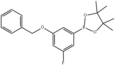 2-(3-Benzyloxy-5-fluoro-phenyl)-4,4,5,5-tetramethyl-[1,3,2]dioxaborolane Struktur