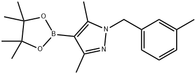 3,5-Dimethyl-1-(3-methylbenzyl)-4-(4,4,5,5-tetramethyl-[1,3,2]dioxaborolan-2-yl)-1H-pyrazole 化学構造式