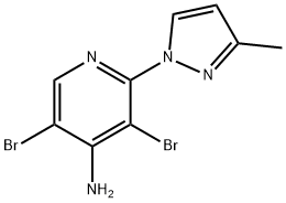 4-Amino-3,5-dibromo-2-(3-methyl-1H-pyrazol-1-yl)pyridine, 1563532-37-5, 结构式