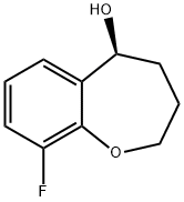 (5S)-9-fluoro-2,3,4,5-tetrahydro-1-benzoxepin-5-ol 化学構造式