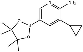 3-cyclopropyl-5-(4,4,5,5-tetramethyl-1,3,2-dioxaborolan-2-yl)pyridin-2-amine 结构式