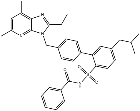Benzamide, N-[[4'-[(2-ethyl-5,7-dimethyl-3H-imidazo[4,5-b]pyridin-3-yl)methyl]-5-(2-methylpropyl)[1,1'-biphenyl]-2-yl]sulfonyl]- Struktur