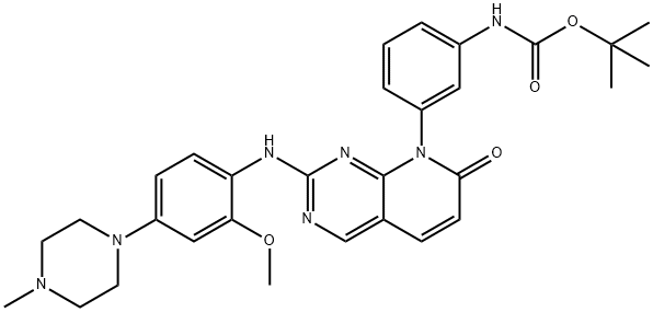 tert-butyl (3-(2-((2-methoxy-4-(4-methylpiperazin-1-yl)phenyl)amino)-7-oxopyrido[2,3-d]pyrimidin-8(7H)-yl)phenyl)carbamate,1625678-32-1,结构式