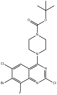 TERT-BUTYL 4-(7-BROMO-2,6-DICHLORO-8-FLUOROQUINAZOLIN-4-YL)PIPERAZINE-1-CARBOXYLATE, 1698028-12-4, 结构式