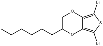 Thieno[3,4-b]-1,4-dioxin, 5,7-dibromo-2-hexyl-2,3-dihydro- Struktur