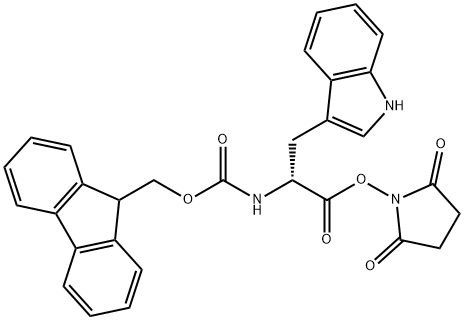 (2,5-dioxopyrrolidin-1-yl) 2-(9H-fluoren-9-ylmethoxycarbonylamino)-3-(1H-indol-3-yl)propanoate Struktur