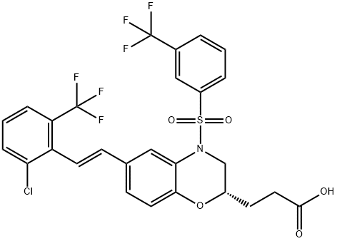 3-[(2S)-6-[(E)-2-[2-chloro-6-(trifluoromethyl)phenyl]ethenyl]-4-[3-(trifluoromethyl)benzenesulfonyl]-3,4-dihydro-2H-1,4-benzoxazin-2-yl]propanoic acid, 1807791-77-0, 结构式