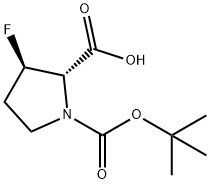 (2S,3R)-1-[(tert-butoxy)carbonyl]-3-fluoropyrrolidine-2-carboxylic acid, 1821783-71-4, 结构式