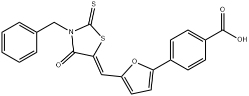 Benzoic acid, 4-[5-[(Z)-[4-oxo-3-(phenylmethyl)-2-thioxo-5-thiazolidinylidene]methyl]-2-furanyl]-, 2055362-72-4, 结构式