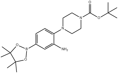 4-(2-氨基-4-(4,4,5,5-四甲基-1,3,2-二氧硼杂环戊烷-2-基)苯基)哌嗪-1-羧酸叔丁酯, 2096997-04-3, 结构式