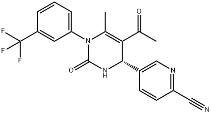 5-[(4S)-5-Acetyl-1,2,3,4-tetrahydro-6-methyl-2-oxo-1-[3-(trifluoromethyl)phenyl]-4-pyrimidinyl]-2-pyridinecarbonitrile Structure