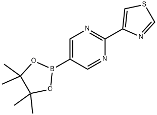 4-(5-(4,4,5,5-tetramethyl-1,3,2-dioxaborolan-2-yl)pyrimidin-2-yl)thiazole, 2223011-89-8, 结构式