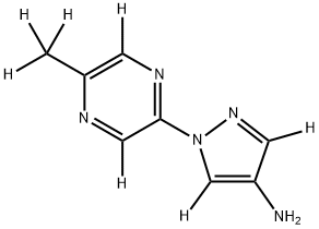 1-(5-(methyl-d3)pyrazin-2-yl-3,6-d2)-1H-pyrazol-3,5-d2-4-amine 结构式