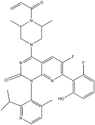 4-(4-acryloyl-3,5-dimethylpiperazin-1-yl)-6-fluoro-7-(2-fluoro-6-hydroxyphenyl)-1-(2-isopropyl-4-methylpyridin-3-yl)pyrido[2,3-d]pyrimidin-2(1H)-one,2300967-48-8,结构式