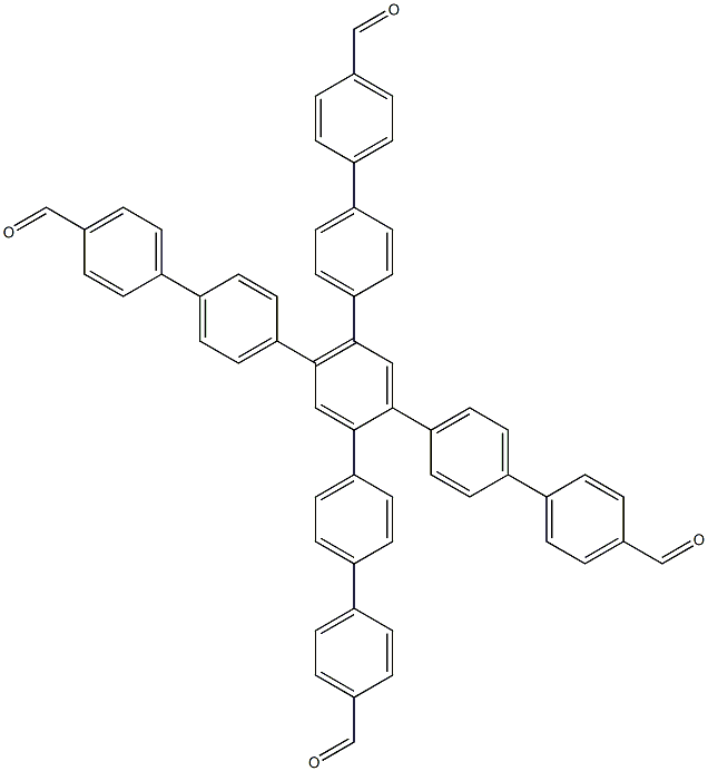 4'',5''-bis(4'-formyl-[1,1'-biphenyl]-4-yl)-[1,1':4',1'':2'',1''':4''',1''''-quinquephenyl]-4,4''''-dicarbaldehyde Struktur