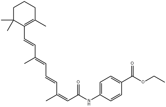 エチル4-[(2Z,4E,6E,8E)-3,7-ジメチル-9-(2,6,6-トリメチルシクロヘキサ-1-エン-1-イル)ノナ-2,4,6,8-テトラエンアミド]ベンゾアート 化学構造式